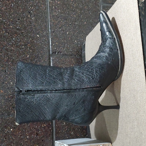 BLACK BOOTS COWGIRL GRETA BY ARANGO WESTERN POINTED TOE OSTRICH BOTAS - Picture 6 of 14